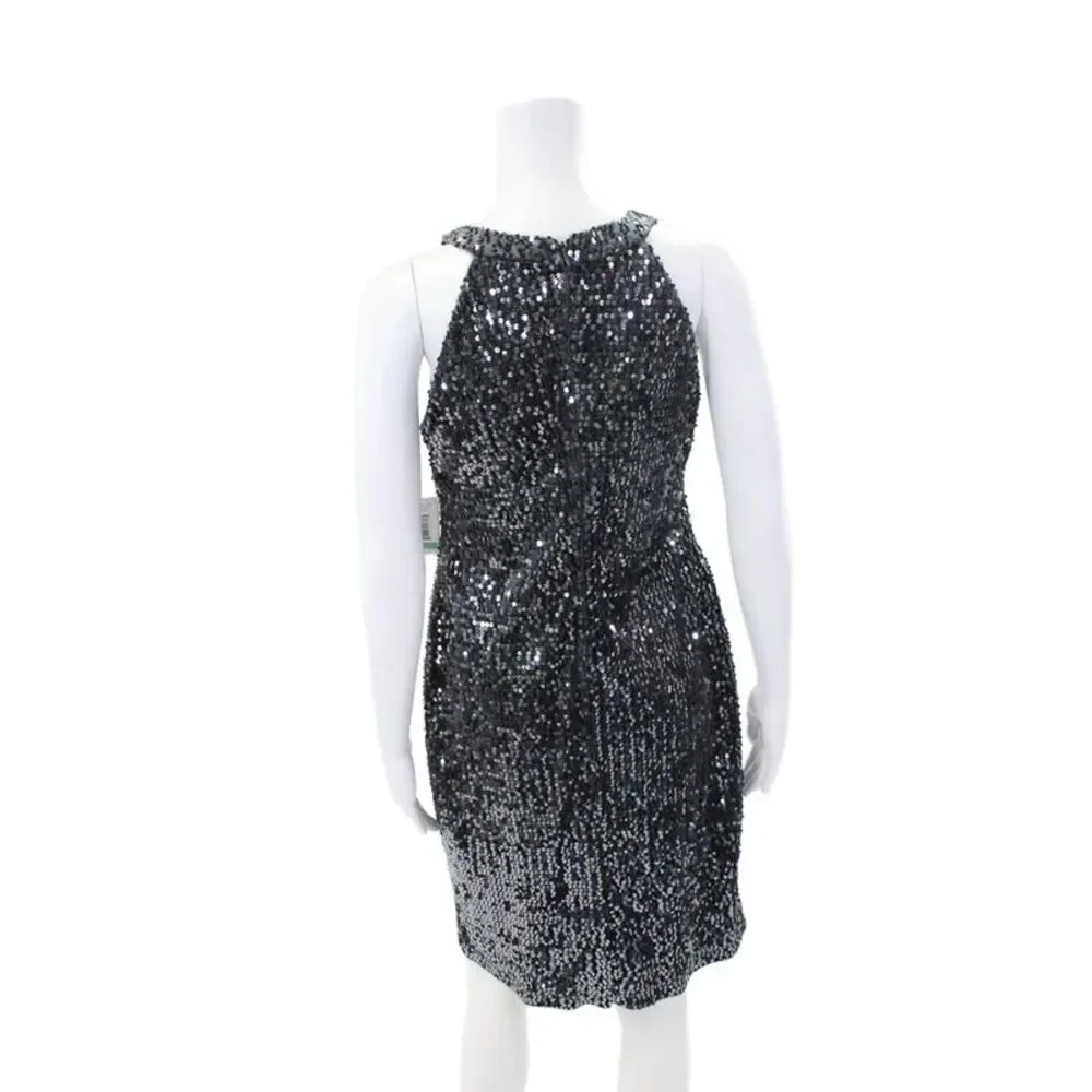 N W Night Way High Neck Sleeveless Sequin Mini Dress Silver Size 8P